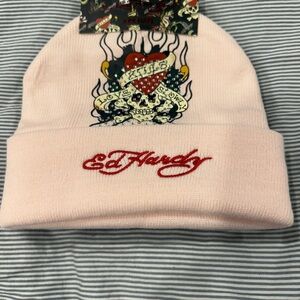 NWT Ed Hardy Set of 2 Women Beanie Hats One Size Skull
Flower Sequins Pink Black